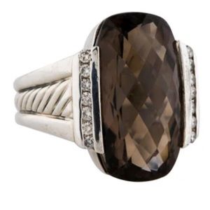 Sterling David Yurman Deco cocktail ring with cable & round brilliant Diamonds